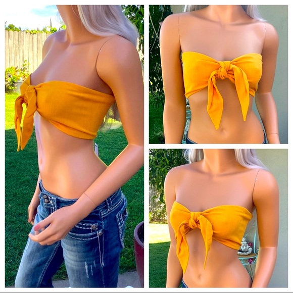NWT TOPSHOP Sunny Bandeau Sash Tie Tube Crop Top - Picture 2 of 16